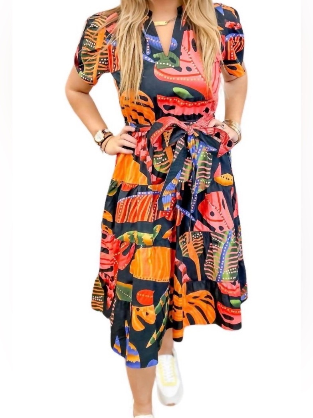 Maude Vivante Yara Black Forest Multi Color 3/4 Sleeve W/Pockets Size XS Sku#141